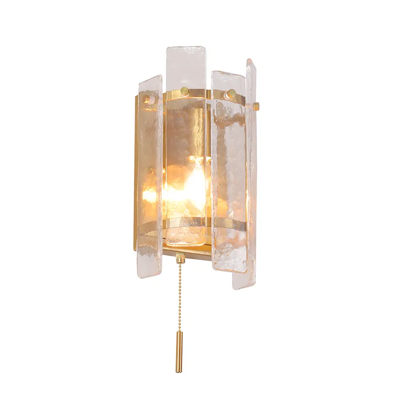 Applique murale moderne en verre à 1 ampoule avec chaîne à tirer
