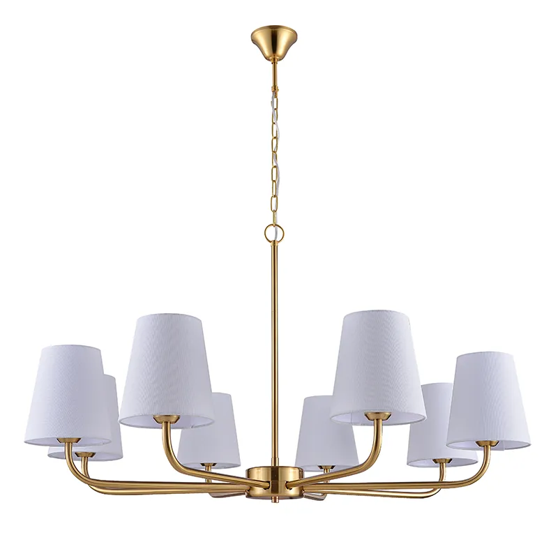 Lustre abat-jour en tissu beige en laiton