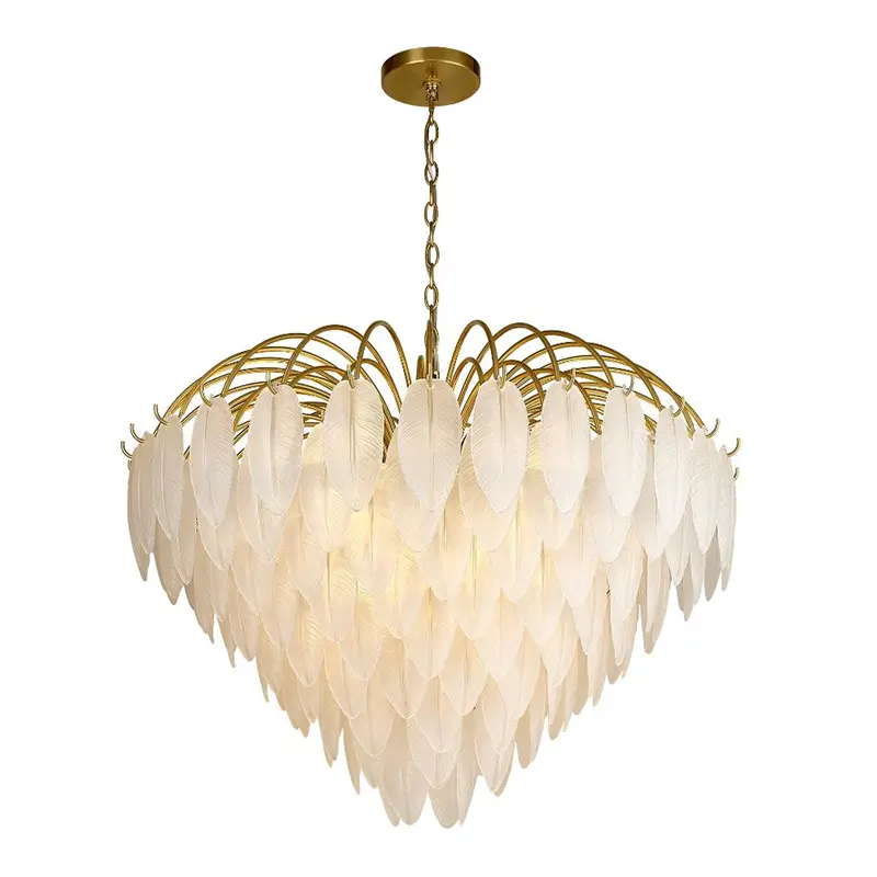 Lustre à plumes en verre dépoli