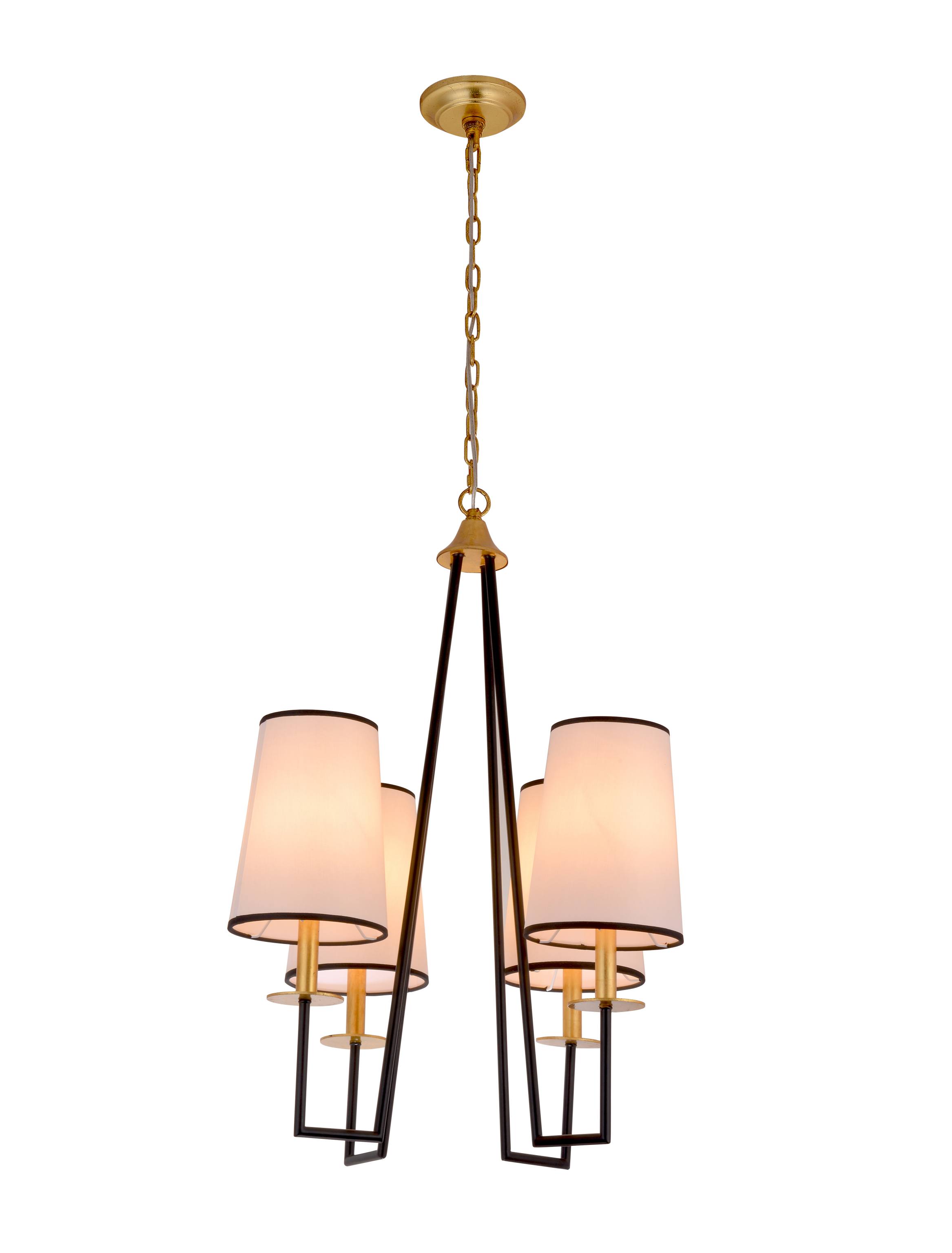 Lustre géométrique en tissu à 4 lumières, noir et or