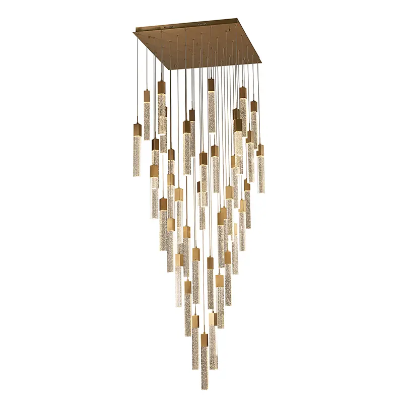 Lustre en cristal moderne doré pour escalier
