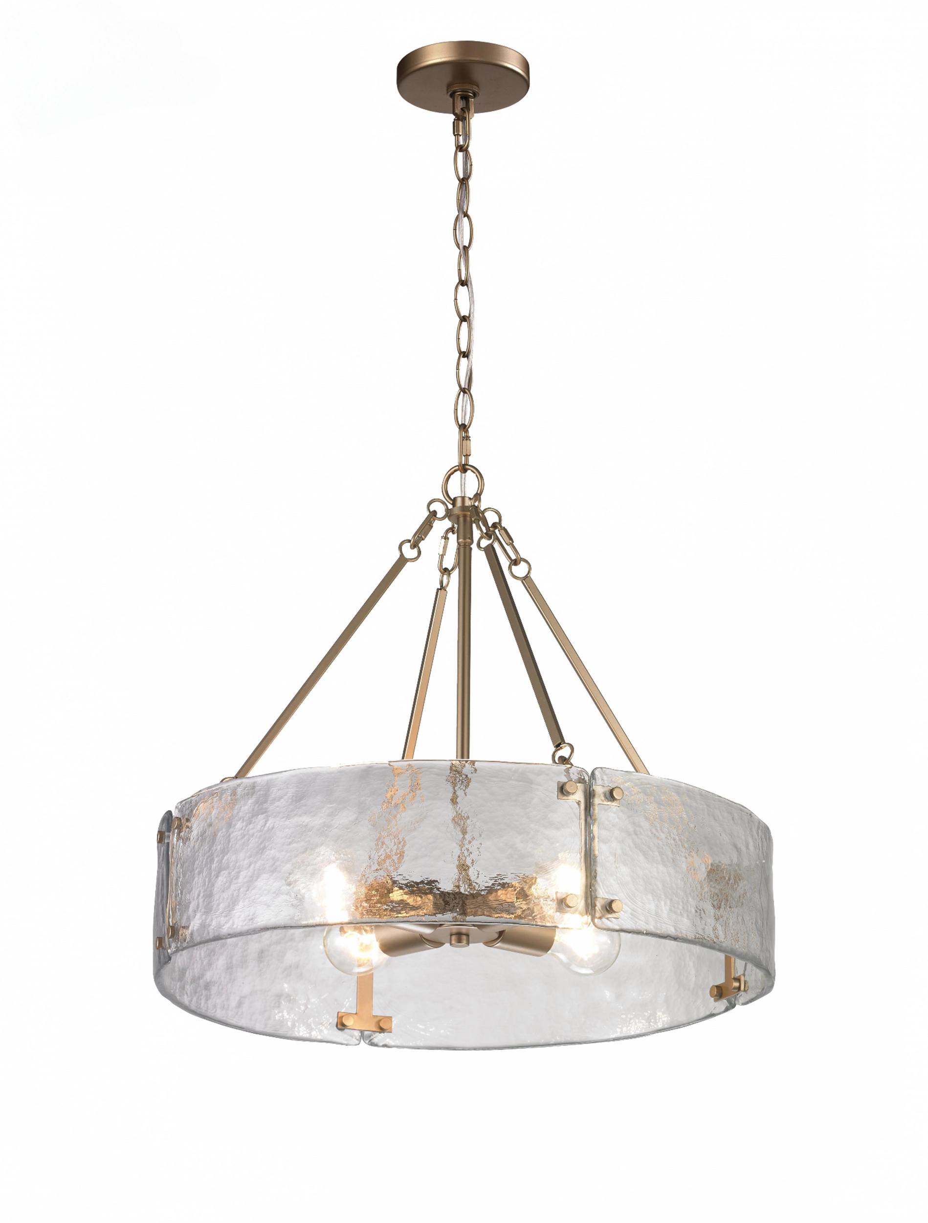 Lustre en laiton à tambour en verre martelé