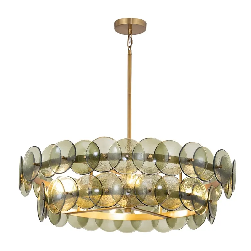 Lustre à Disque en Verre Mid-Century