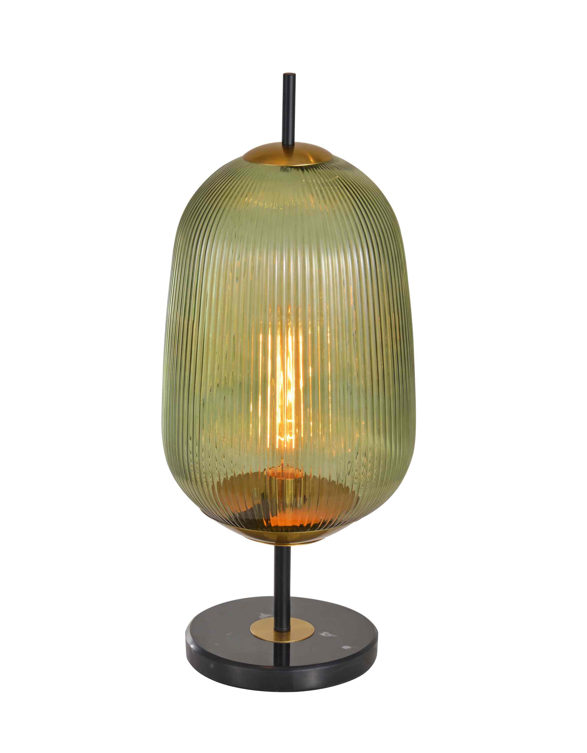 Lampe de Table Vintage en Verre Vert Nervuré Vertical